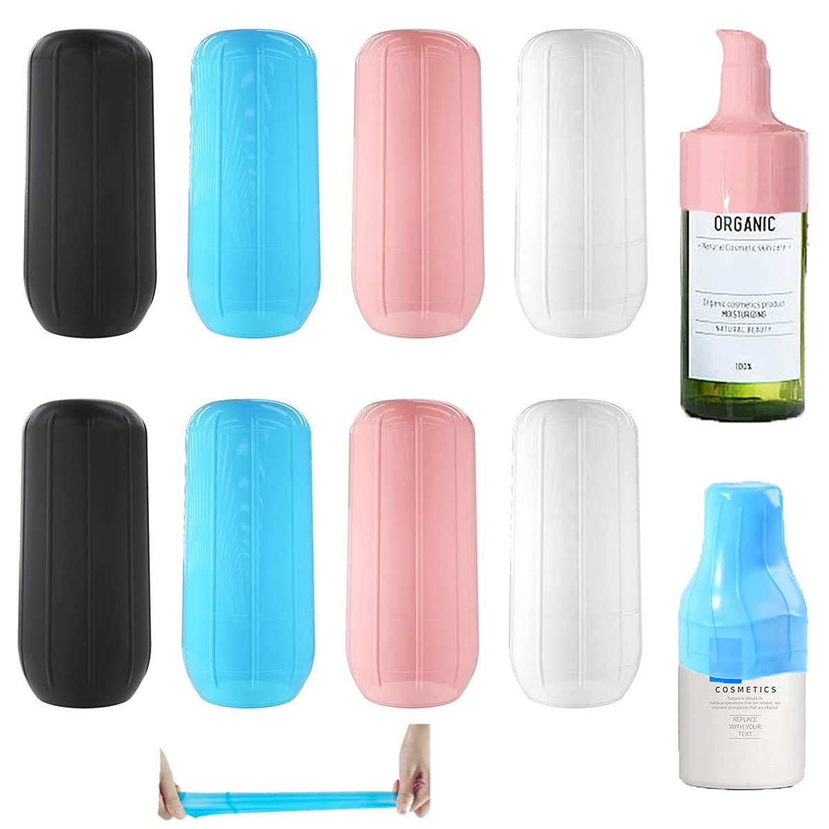 MAYCREATE 8pcs Leak Proof Sleeves for Travel Container Silicone Elastic Sleeves for Leak Proofing in Luggage, Reusable Sleeve Covers for Toiletries, Spray Bottles Accessory MAYCREATE 8pcs Leak Proof Sleeves for Travel Container Silicone Elastic Sleeves for Leak Proofing in Luggage, Reusable Sleeve Covers for Toiletries, Spray Bottles Accessory
